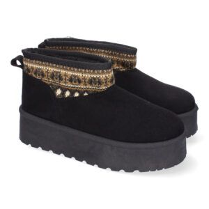Botas australianas mujer negras forro pelo adorno en caña SL-729