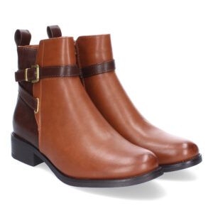 Botines planos mujer marrones con tira y hebilla dorada TF8910