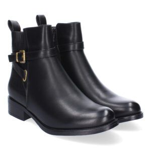 Botines planos mujer negros con tira y hebilla dorada TF8910