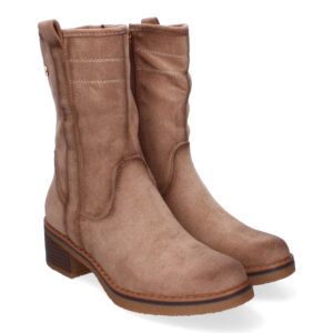 Botines de tacón bajo mujer beige con costura en lateral VRA-1071
