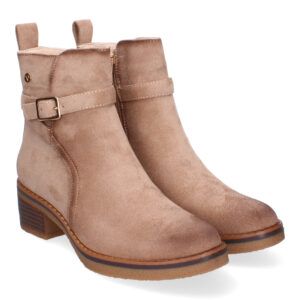 Botines de tacón bajo mujer beige con hebilla decorativa VRA-1072