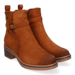 Botines de tacón bajo mujer cuero con hebilla decorativa VRA-1072