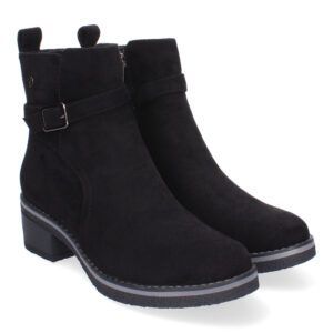 Botines de tacón bajo mujer negro con hebilla decorativa VRA-1072