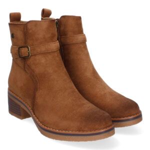 Botines de tacón bajo mujer taupe con hebilla decorativa VRA-1072