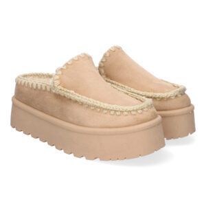 Zuecos esquimal mujer beige con plataforma VRA-1193