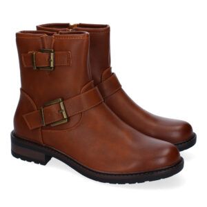 Botines moteros mujer hebilla camel YZ24-005