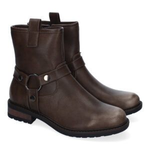 Botines moteros mujer tacón bajo cafe YZ24-005