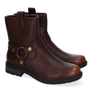 Botines moteros mujer tacón bajo marrón YZ24-005