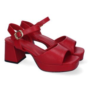 Sandalias tacón ancho mujer rojas A-3434