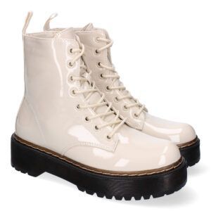 Botas militar mujer beige estilo charol suela track ancha GX318