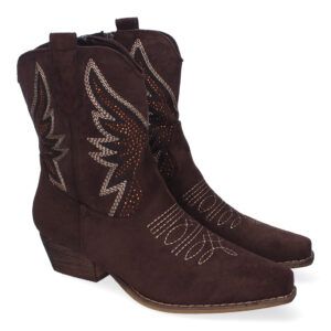 Botines de tacón campero mujer detalle bordado marrón A-3317