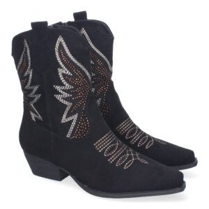 Botines de tacón campero mujer detalle bordado negro A-3317