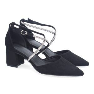 Sandalias de tacón mujer tiras brillantes negro A-3431