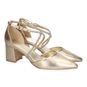 Sandalias de tacón mujer tiras brillantes doradas A-3431
