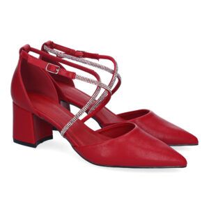 Sandalias de tacón mujer tiras brillantes rojo A-3431