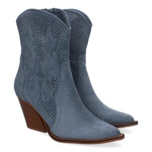 Botines camperos mujer azules calado y bordado en caña A-5004