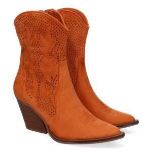 Botines camperos mujer naranjas calado y bordado en caña A-5004