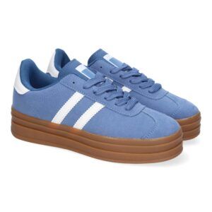 Zapatillas casual de vestir para mujer azules doble suela EV-508