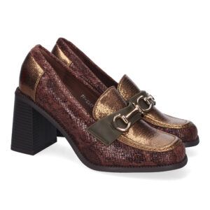 Mocasines con tacón mujer café cambrillón metálico FF-3347