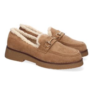Mocasines mujer beige interior borreguillo FF-3348