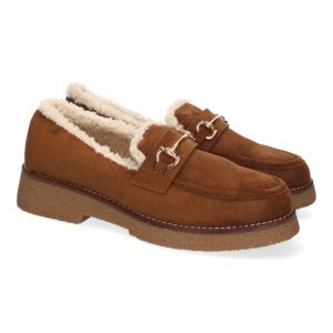 Mocasines mujer camel interior borreguillo FF-3348