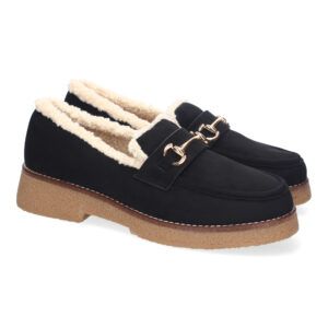 Mocasines mujer negro interior borreguillo FF-3348