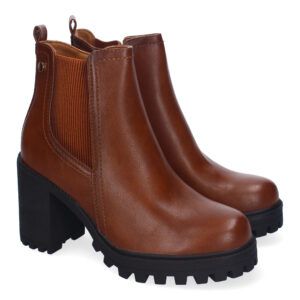 Botines tacón alto mujer estilo chelsea suela dentada camel SA6246