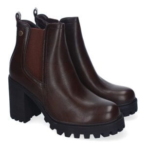 Botines tacón alto mujer estilo chelsea suela dentada marrón SA6246
