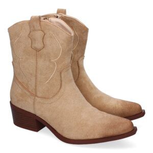 Botín vaquero mujer beige tacón bajo VRA-1160