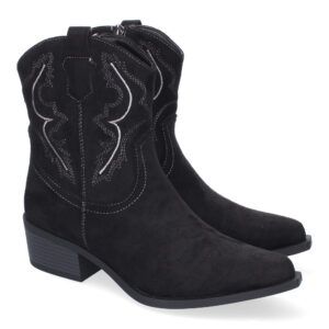 Botín vaquero mujer negro tacón bajo VRA-1160