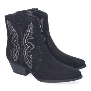 Botín tacón bajo estilo campero mujer negro VRA-1163