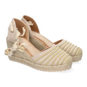Sandalias de cuña mujer doradas y beige cierre cordones 5Q82
