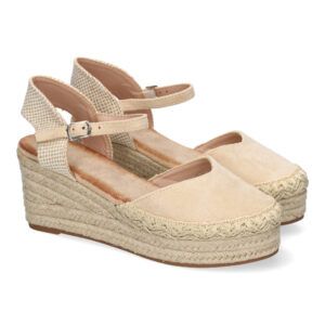 Sandalias de cuña mujer beige detalle trenzado en pala 5Q92