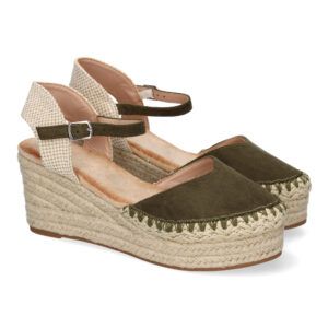 Sandalias de cuña mujer verdes detalle trenzado en pala 5Q92