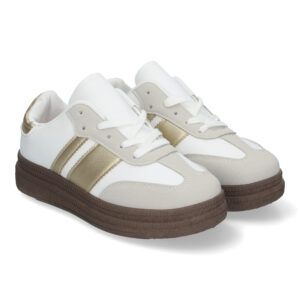 Zapatillas deportivas de vestir blancas y doradas mujer T002