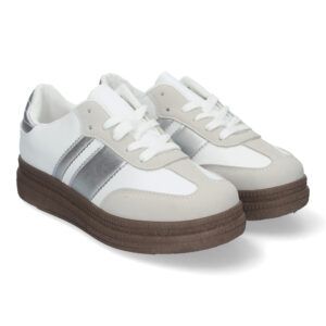 Zapatillas deportivas de vestir blancas y plateadas mujer T002