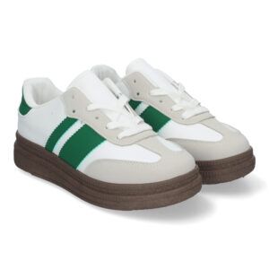 Zapatillas deportivas de vestir blancas y verdes mujer T002