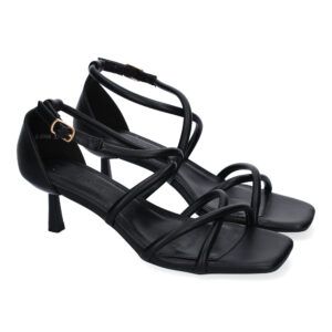 Sandalias de tacón fino negras mujer pala tiras cruzadas B-5099