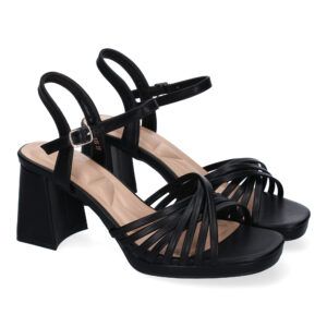 Sandalias de tacón ancho negras mujer pala de tiras finas cruzadas BL-5189