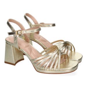 Sandalias de tacón ancho doradas mujer pala de tiras finas cruzadas BL-5189