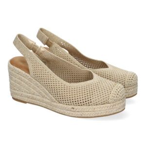 Sandalias de cuña mujer doradas diseño calado y punta de rafia CF-3038