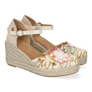 Alpargatas de cuña mujer estilo valenciana pala bordada color beige CF-3420