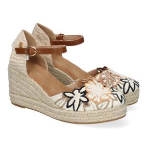 Alpargatas de cuña mujer estilo valenciana pala bordada color camel CF-5039