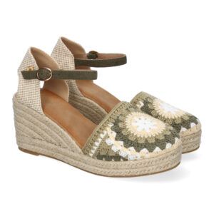 Alpargatas de cuña mujer estilo valenciana pala bordada color verde CF-5039