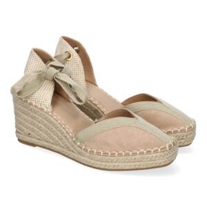 Alpargatas de cuña mujer beige estilo valenciana cierre cordones CF-5183