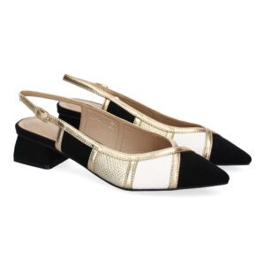 Zapatos de tacón bajo y ancho mujer negros estilo salón DB-3471