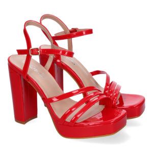 Sandalias de fiesta tacón alto y ancho rojas mujer pala de tiras JL608