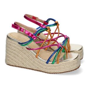 Sandalias de cuña yute mujer multicolor cordones entrelazados JNS-5P500