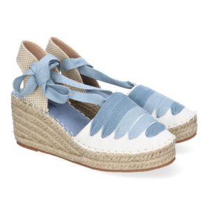 Sandalias cuña mujer azules mediasuela de yute y cierre de cordones LL7U3