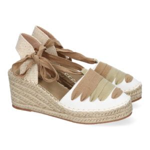 Sandalias cuña mujer kaki mediasuela de yute y cierre de cordones LL7U3